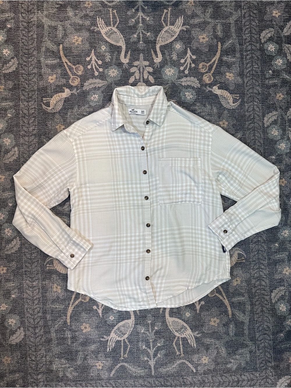 Hollister Beige Check Lightweight Flannel XXS